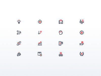 Minimalistic Iconography Set for Consulting Company apple black brand branding clean design graphic design icon iconography illustration logo minimal red set sharp sleek ui