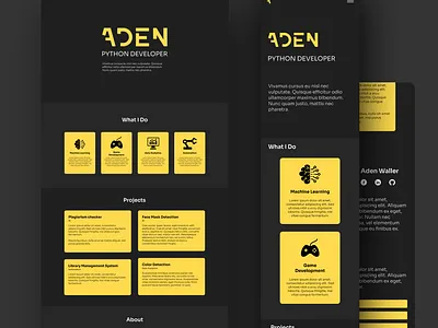 Python Developer Portfolio Website branding dark design developer figma github interface portfolio portfolios python ui ui design ux web web design website website design yellow