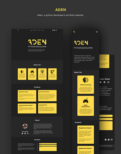 Python Developer Portfolio Website branding dark design developer figma github interface portfolio portfolios python ui ui design ux web web design website website design yellow
