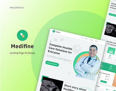Medifine - A landing page UI design for hospital figma health tech homepage health tech landing page healttech homepage design landing page design photoshop ui design webpage design website design