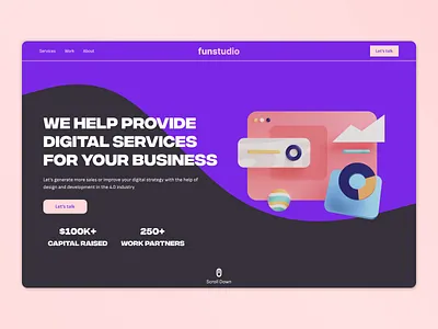 Web Header Design | funstudio digital agency banner branding clean company corporate creative design digital studio header heading homepage illustration landing page modern professional typography ui ux web design website