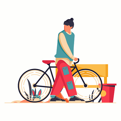 Girl and Bicycle Flat Illustration bicycle design fashion female girl graphic design graphic designer health illustration lady outfit ride sport style teen vector woman