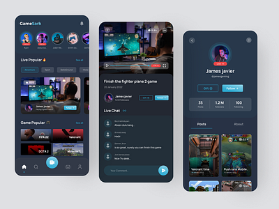 GameSark - Live streaming game app app application apps blue dark design game games gaming layout live live streaming mobile stream streaming trending ui uiux ux