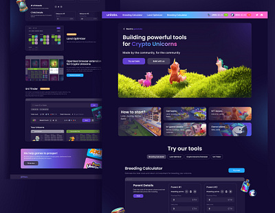 Crypto Unicorns Tools Landing 3d design graphic design landing ui ux uxui web design