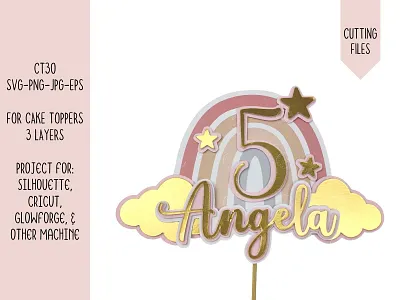 Rainbow Muted Pink Cake Topper Layered SVG Cut File - CT30 cake topper design illustration png svg vector