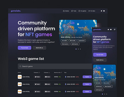 GameLabs Landing crypto design illustration landing nft game one page ui ux uxui design vector web design