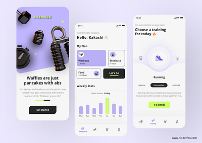 Exergize - Fitness App 3d application coach coaching dashboard diet exercise fit fitness health minimal mobile mobile app neon nutrition pastel training ui wellness workout