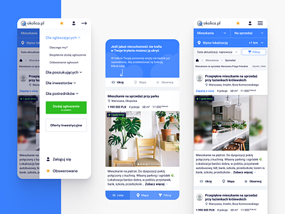 okolica.pl advertisement flat house menu mobile real estate sale ui