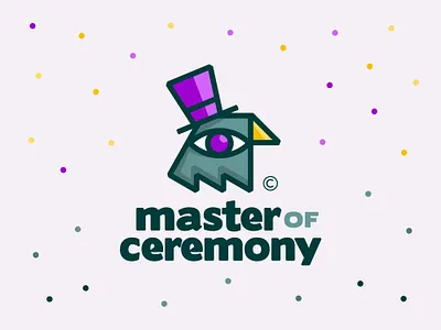 MC = Master of Ceremony animal bird ceremony confetti crow eye fun hat logo mascot mask masquerade master mc party pretend