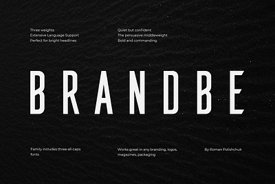 Brandbe — Stylish Sans Serif brandbe — stylish sans serif branding clean compressed condensed contemporary font display geometric grotesque header headline high fashion lineal modern narrow presentation sharp slime