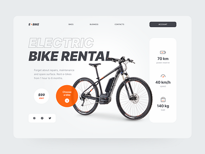 Electric bike rental – Website Design bike concept design e bike home page makeevaflchallenge makeevaflchallenge9 orange platform ui ui design web page webdesign website website design