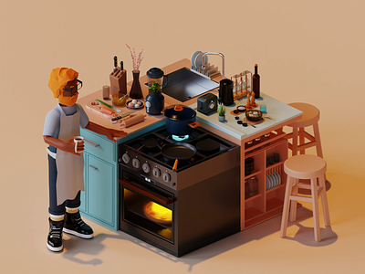 LowPoly Kitchen Coocking 3d 3danimation 3dillustration animation blender blender3d blender3dart branding cycles design graphic design illustration kitchen kitchenanimation lowpolyart ui