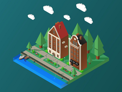 isometry boulevard illustration vector