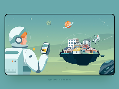 Space astronaut house illustration landscape ps room space star vector