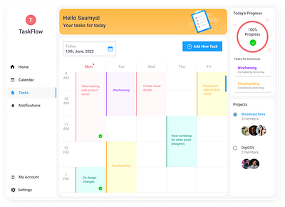 Calendar view of task management graphic design illustration ui ux