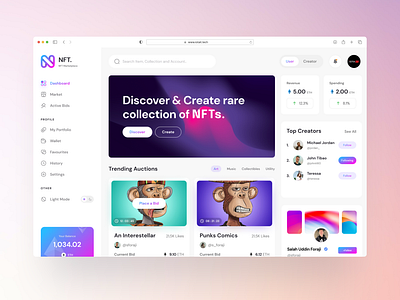 NFT Dashboard UI concept for marketplace dashboard design marketplace mobile app nft ui ui design ui ux ux website