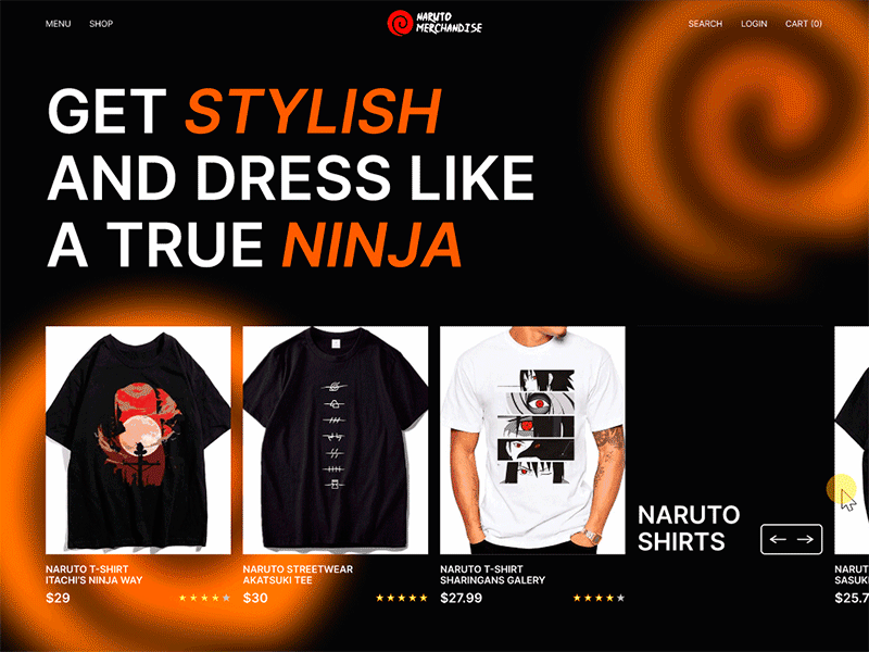 Naruto's Merchandise Online Store Concept ver. 2 3d animation branding design ecommerce figma graphic design illustration interactive logo motion graphics naruto online store typography ui wevdesign