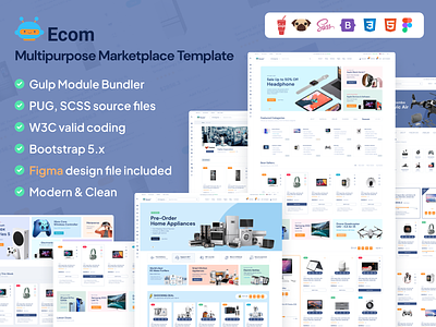 Ecom - Multipurpose Marketplace HTML Template multi vendor phone store
