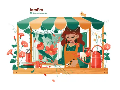 Florist making bouquet - illustration bouquet business character flat florist flower illustration kit8 vector woman