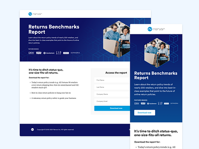 Returns Benchmarks Report Landing Page ads download page hexagon landing page marketing report shapes
