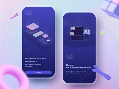 Server Maintenance App screen 3d 404 dark ui error illustration pastel server server down server maintenance trending ui uiux