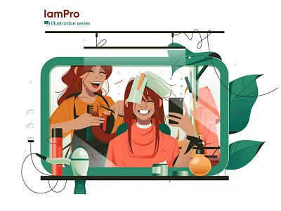 Girl in barbershop - illustration character cut dye flat hair hairdrasser illustration kit8 style vector woman