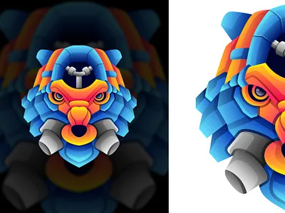 ANIMAL WARRIOR animal bear color colorful gradient logo logotype modern robot vector