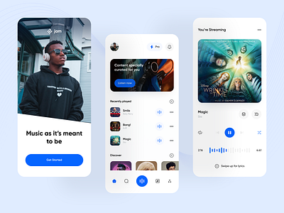 Jam - Music Streaming App album app app design clean design design discover lyric mobile mobile ui music music app play playlist popular shot song track ui ux