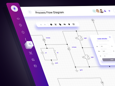 Electric Circuit Diagram Composer App 3d app canvas chart circuit connection dashboard data diagram edit electric flow node palette pid piping sidebar toolbar ui