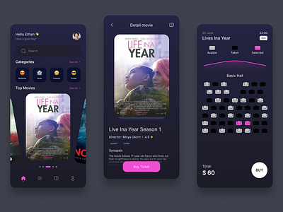 Movie Book - Mobile App app book book ticket cinema clean clean design design film minimal mobile app movie movie app movie book movie ui movies ticket app ticket booking tickets ui ui ux