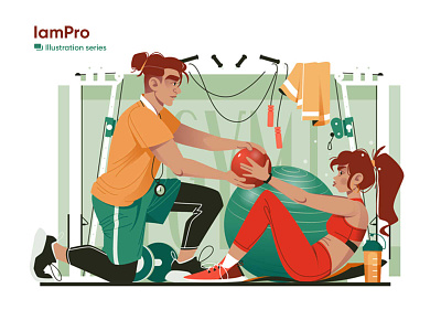 Fitness coucher training woman in gym - illustration ball character coucher fitness flat gym illustration kit8 man sport train vector woman