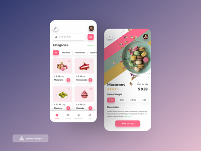 Dessert Store App "Macarons" - Alenn.Design android app bakery cake cooking cupcake design design app dessert desserts dribbble post ecommerce graphic design illustration ios macaron macarons sweet ui
