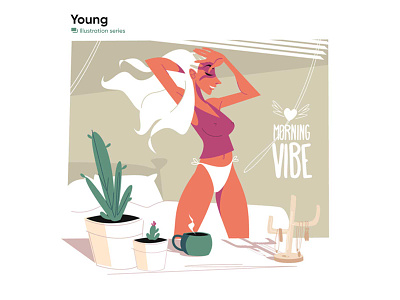 Positive morning vibes - illustration beutiful character flat girl happy illustration kit8 morning positive vector vibe woman