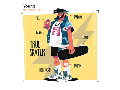 Skater holding skateboard illustration character flat illustration kit8 man skate skateboard skater vector young