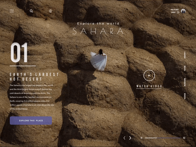 Explore the world illustration landing landing page landingpage minimal motion graphics nature photo photography portfolio sand travel ui ux web