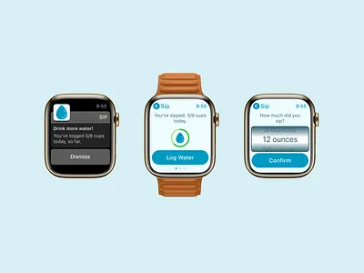 Sip Water Tracking Watch OS App branding challenge daily design graphic design mock up os track tracking ui ui design ux design watch