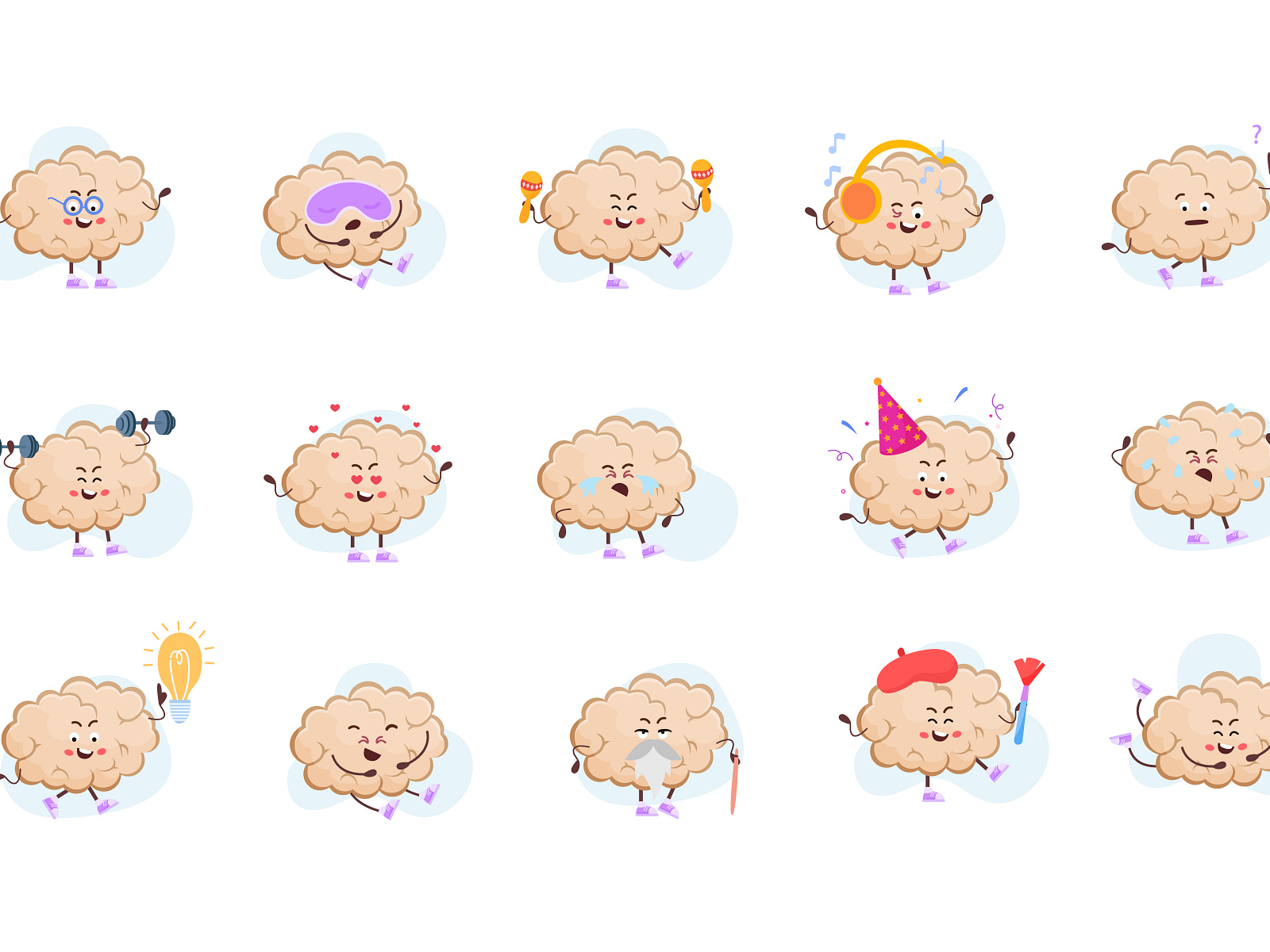 Brain cute characters set by Macrovector on Dribbble