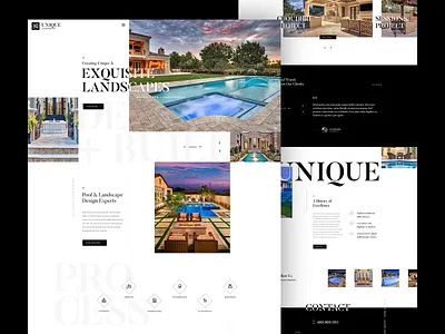 Upscale Pool & Landscape Design black black and white elegance elegant landscape pool serif sophisticated ui unique user experience user interface design ux web design website white