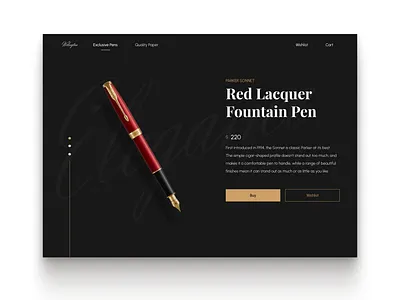 Exclusive Fountain Pen Product Page branding dark mode e commerce elegant exlusive product page shop simple ui
