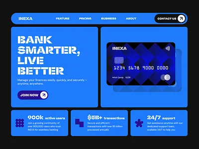 INEXA - online banking hero screen fintech bankcard design figma fintech heroscreen homepage onlinebank typography ui