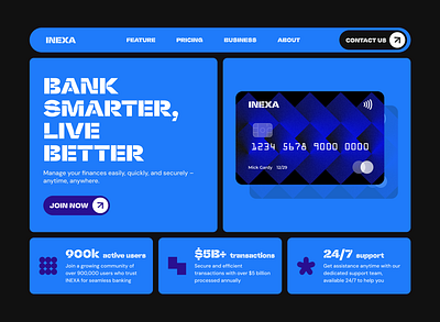 INEXA - online banking hero screen fintech bankcard design figma fintech heroscreen homepage onlinebank typography ui