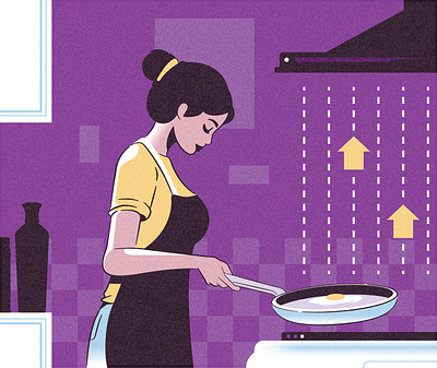 Is your kitchen more polluted than your highstreet? (Which?) cooking illustration infographic kitchen woman