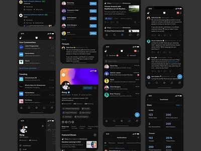 Showwcase Mobile chat community dark mode developer feed mobile network profile social twitter