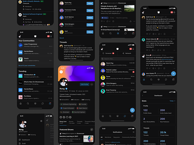 Showwcase Mobile chat community dark mode developer feed mobile network profile social twitter