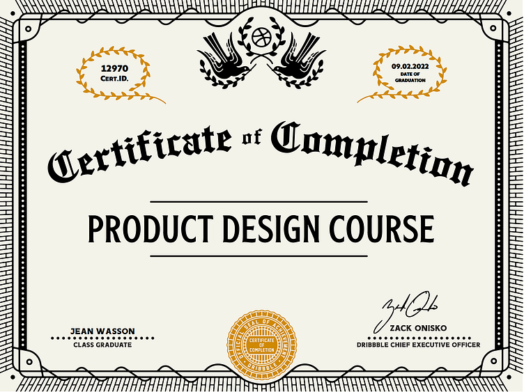 Dribbble's Product Design Certificate of Completion by Jean Wasson on