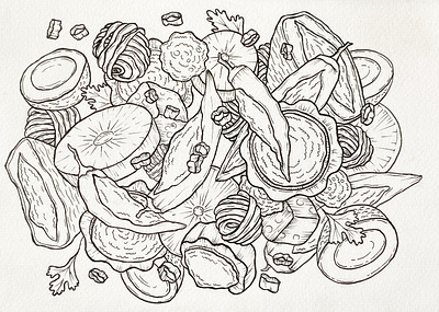 Fried stuffed vegetables oden doodle conceptart doodle handdrawing illustration lineart