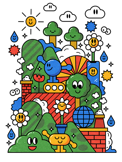 Natural Industry-001 blue character color fun green happy illustration industry nature red vector yellow