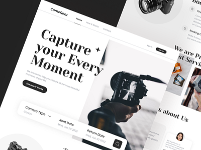 CameRent - Camera Rental Full Page branding camera rent full page graphic design landing page rent ui web design website