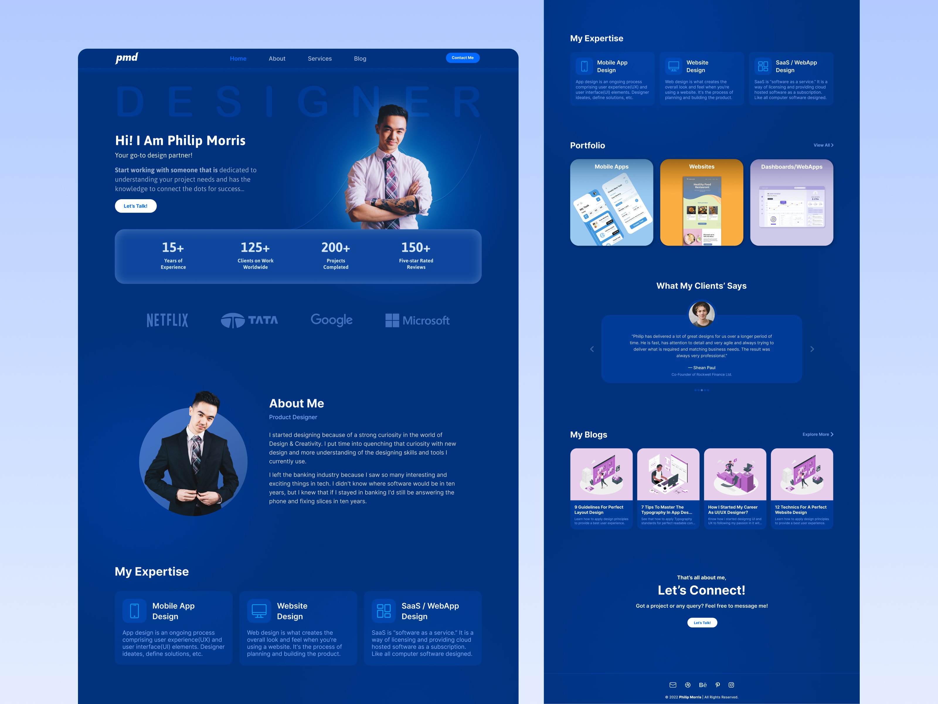 Personal Portfolio Website - Landing Page Design blue website design freelance website freelancer landing page freelancer website design landing page personal website personal website ui portfolio portfolio landing page portfolio website ui uiux design website web design web designer landing page website design