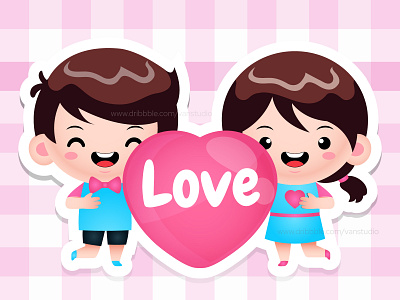 Cute Chibi Kids Holding Heart kawaii